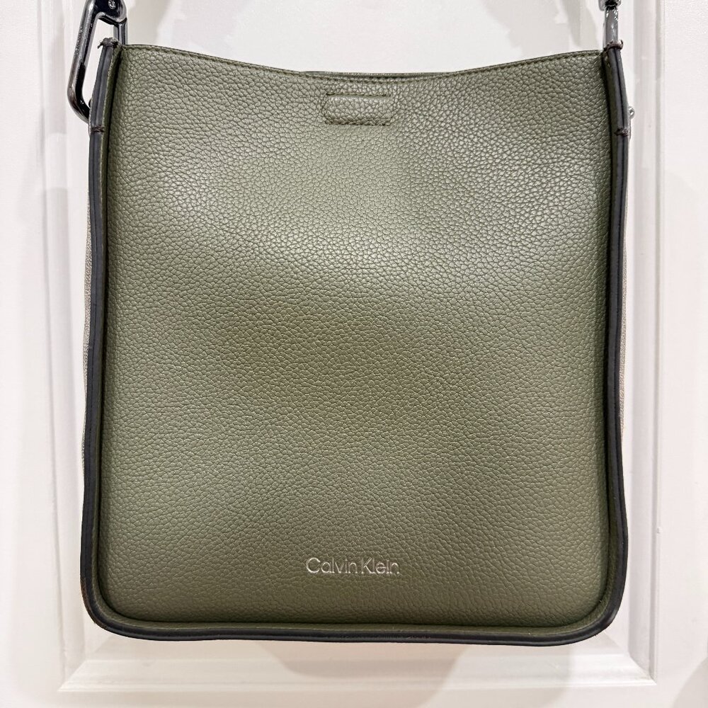 EUC Calvin Klein Olive Green & Brown Monogram Crossbody Bag